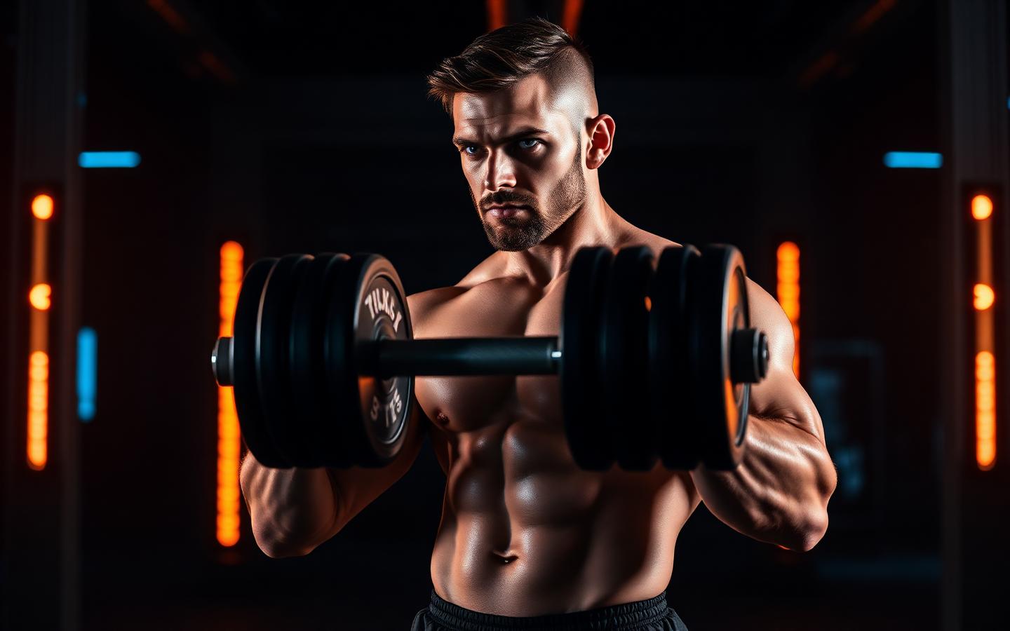 Athlete training with dumbbells in a modern gym